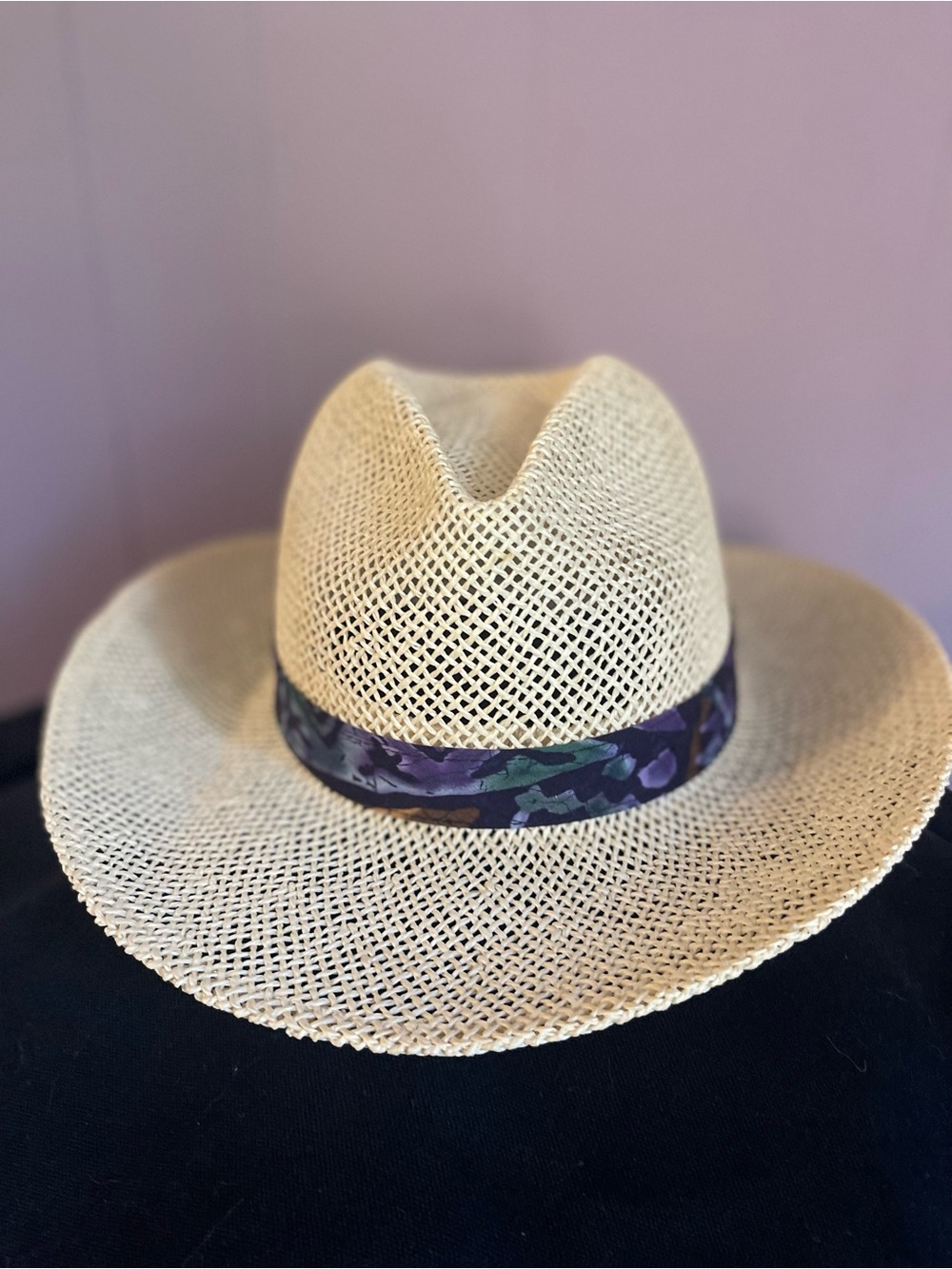 Men's Natural Straw Fedora with Purple Floral Band